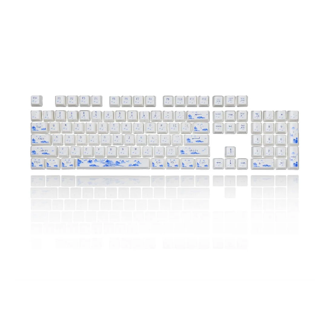 Blue and White Porcelain Ceramic Keycaps, 104 Key OEM Profile Keycap Set