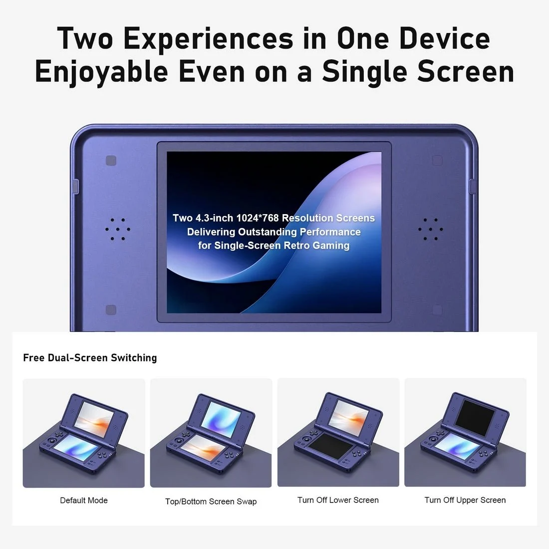 RG DS Plus 4.3-inch Dual-Screen Touchscreen Linux System Retro Portable Handheld Gamepad（16GB Standard）