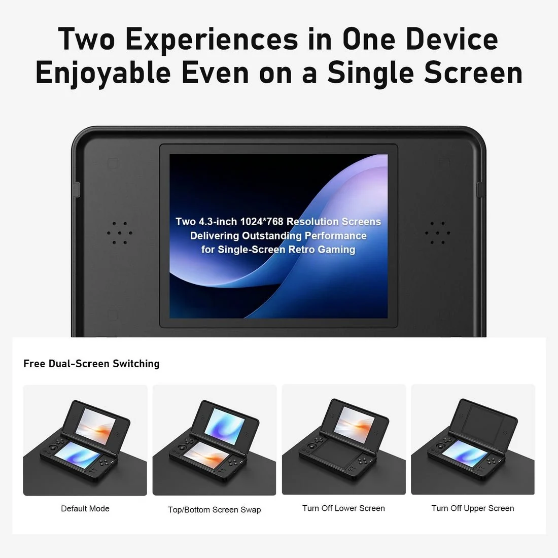 RG DS Plus 4.3-inch Dual-Screen Touchscreen Linux System Retro Portable Handheld Gamepad（16GB Standard）