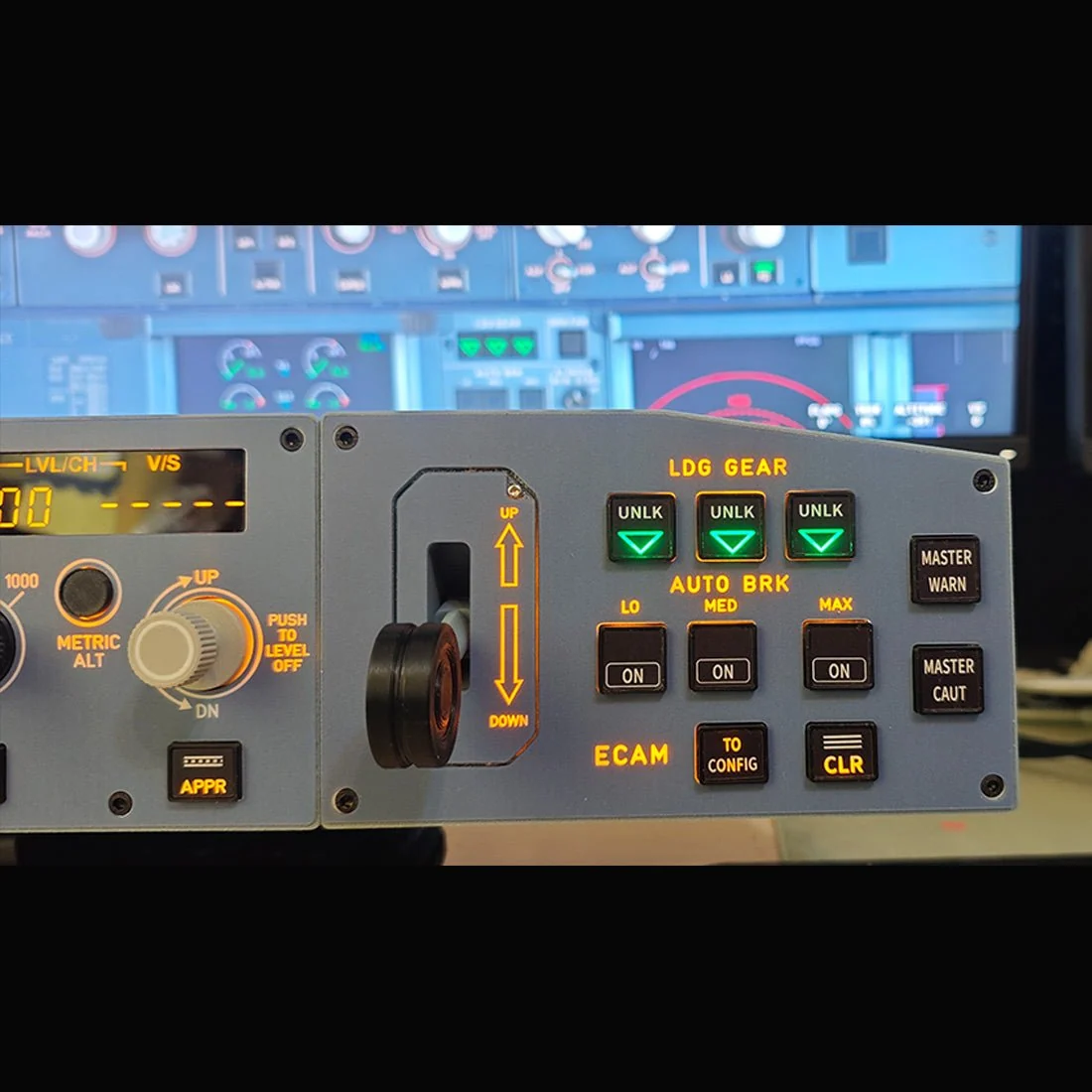 D108 一体式 A320 家用座舱面板 - 集成 FCU+左侧 EFIS+ECAM/起落架/自动刹车警告 适用于 Windows MSFS2020、X-Plane 12（Fenix、FBW、Toliss）预售：15 天