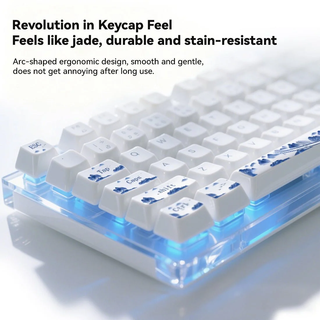 Blue and White Porcelain Ceramic Keycaps, 104 Key OEM Profile Keycap Set