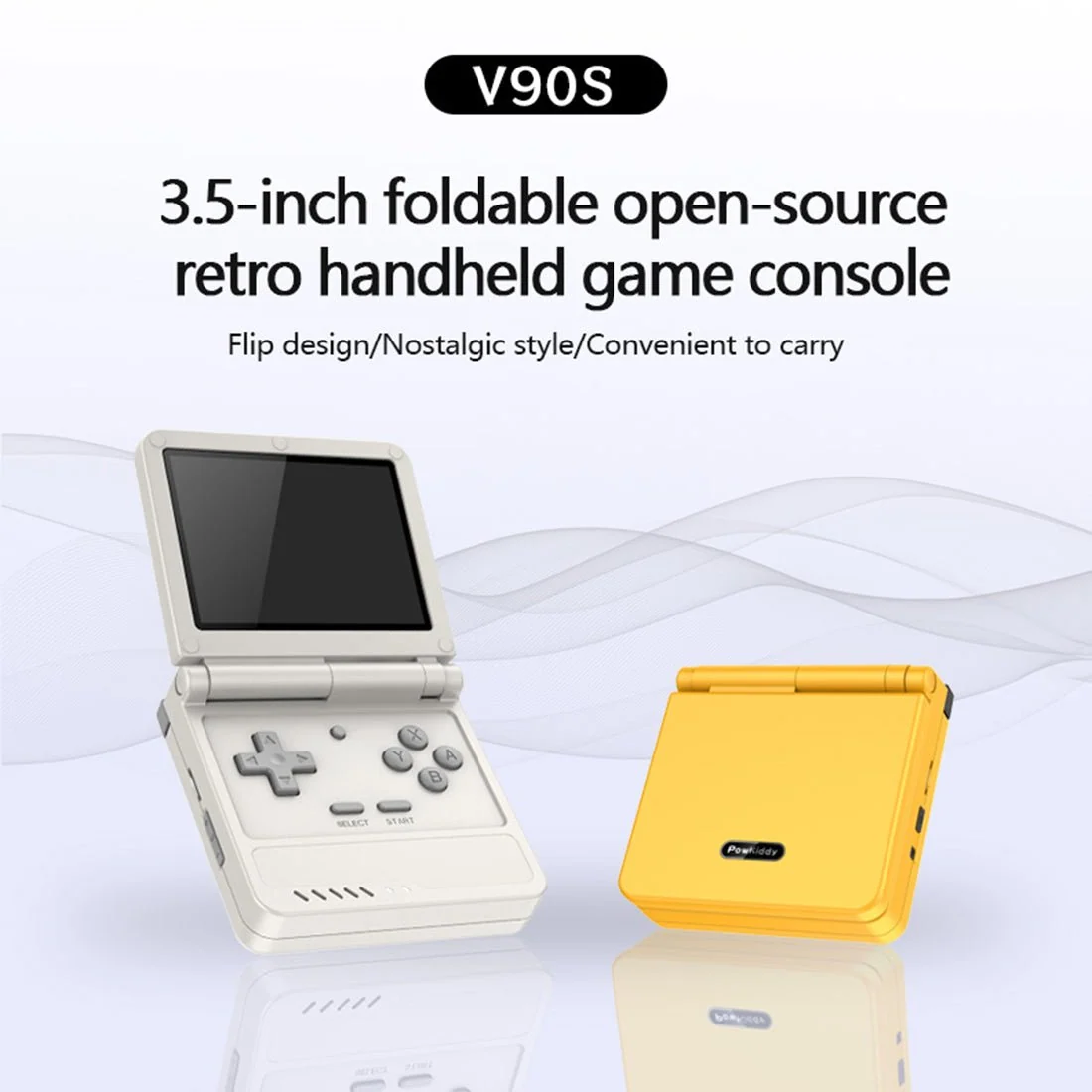 Powkiddy V90S 3.5-Inch 复古折叠掌上游戏机