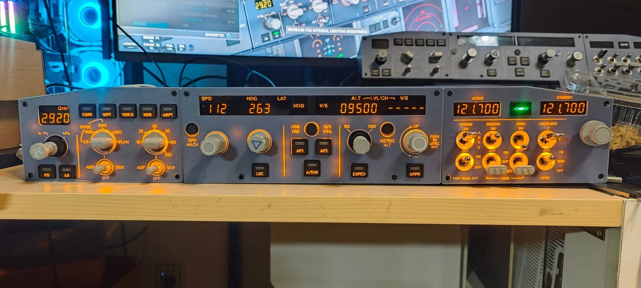 D108 一体式 A320 家用座舱面板 - 集成 FCU+左侧 EFIS+自定义灯光/频率模块 适用于 Windows MSFS2020、X-Plane 12（Fenix、FBW、Toliss）预售：15 天