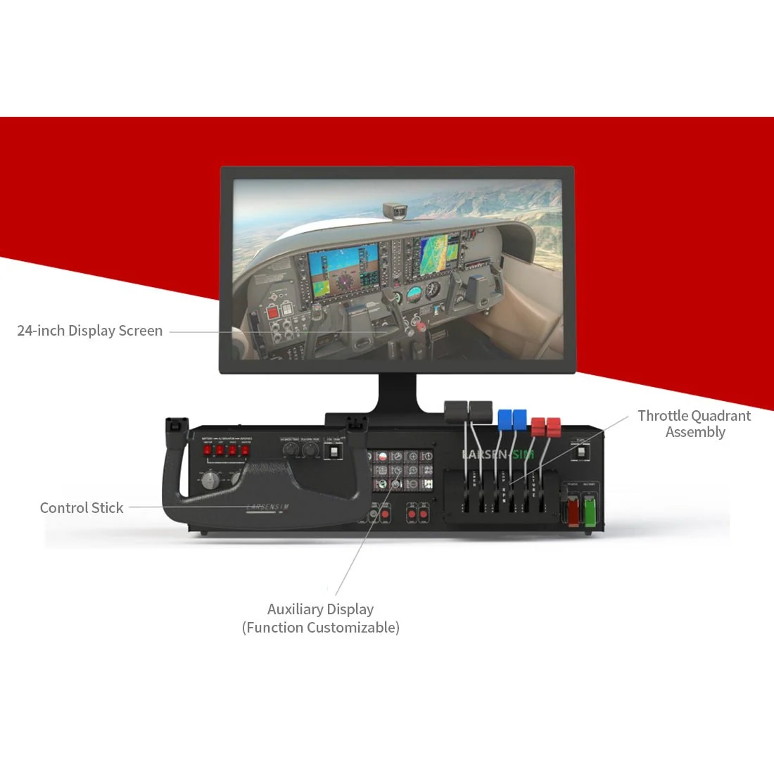 LARSENSIM Desktop Flight Sim Control Metal Housing Panel with Integrated Display for Windows, Compatible with X-Plane MSFS, D40/D42/172 Aircraft Models(Pre order:35 days)