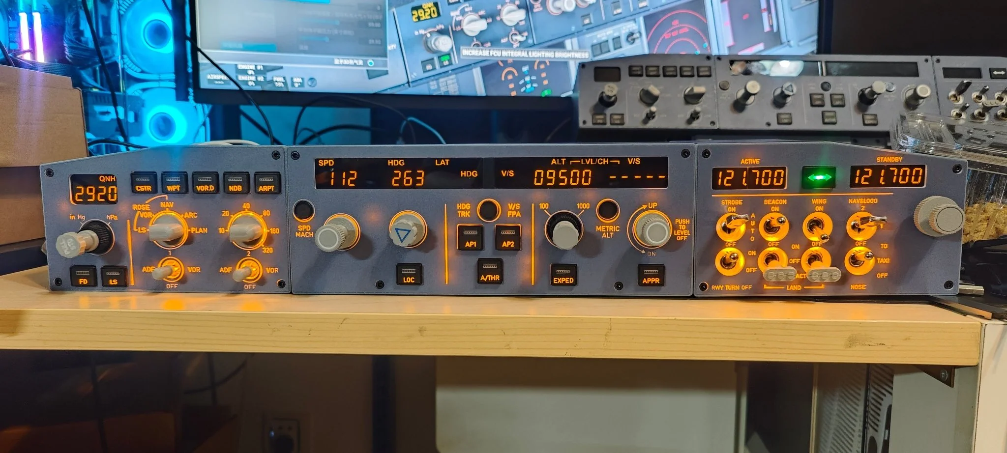 D108 一体式 A320 家用座舱面板 - 集成 FCU+左侧 EFIS+自定义灯光/频率模块 适用于 Windows MSFS2020、X-Plane 12（Fenix、FBW、Toliss）预售：15 天