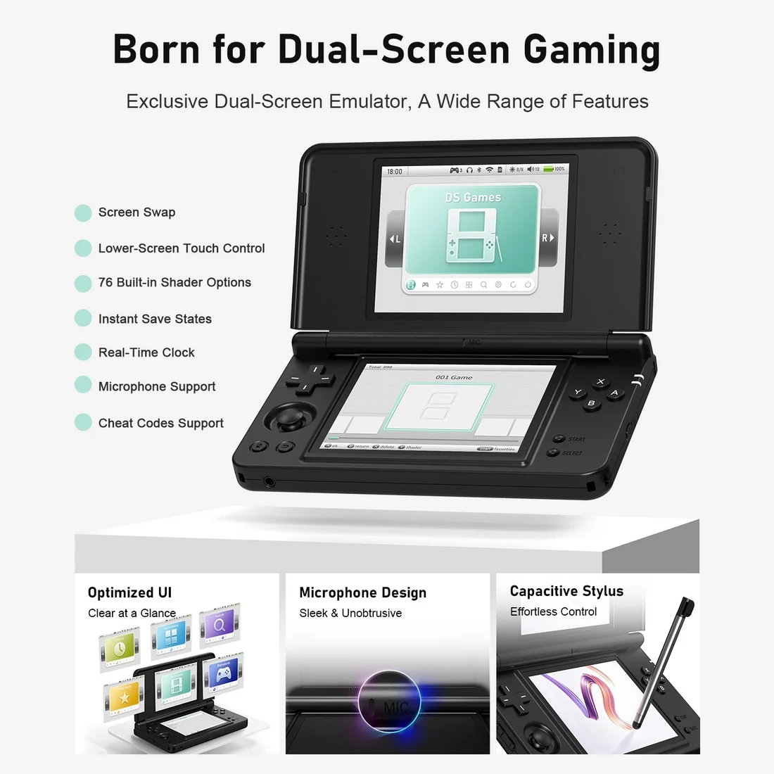 RG DS Plus 4.3-inch Dual-Screen Touchscreen Linux System Retro Portable Handheld Gamepad（16GB Standard）