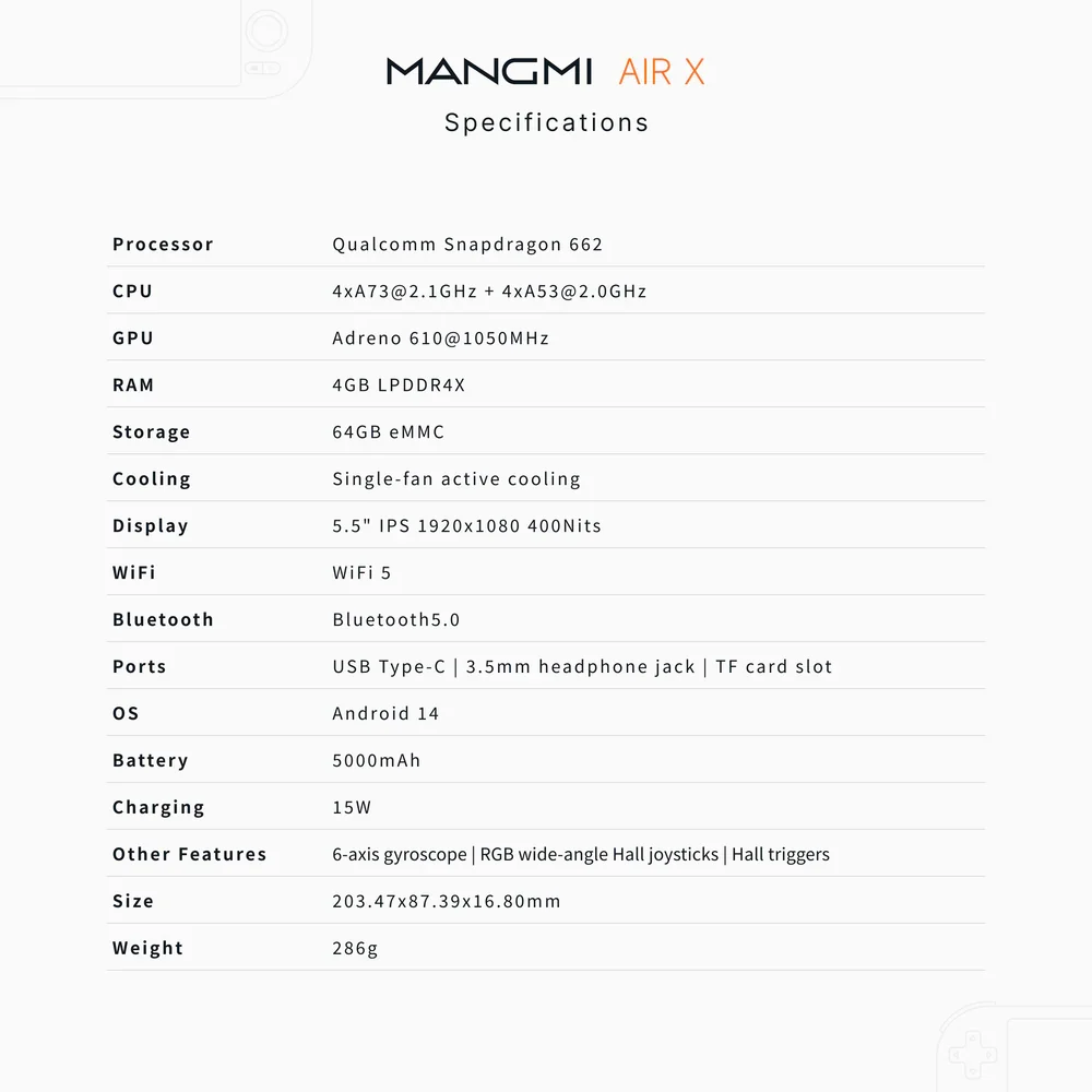MANGMI AIR X 5.5-Inch 1080P WIFI Retro Handheld Game Console with Qualcomm Snapdragon Processor(Ships in about 7 days)