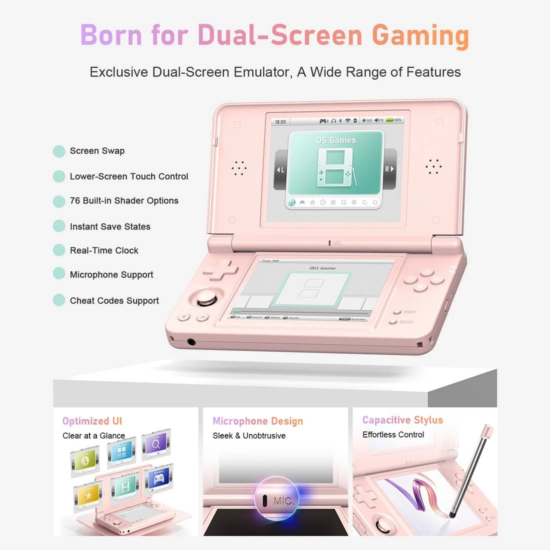 RG DS Plus 4.3-inch Dual-Screen Touchscreen Linux System Retro Portable Handheld Gamepad（16GB Standard）