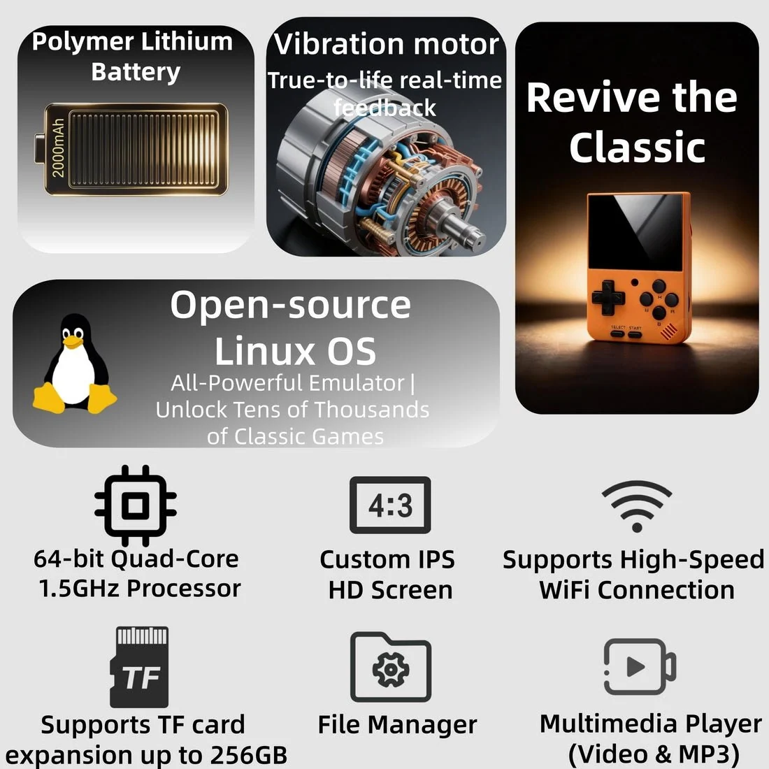 A10MINI 2.8-inch / A10MINI V4 3-Inch Retro Vertical Handheld Console with WiFi Wireless Connectivity