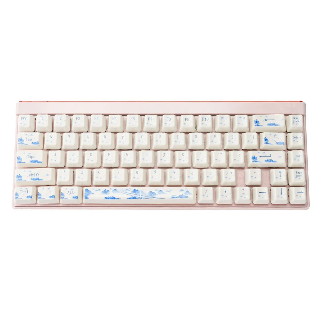 Blue and White Porcelain Ceramic Keycaps, 104 Key OEM Profile Keycap Set