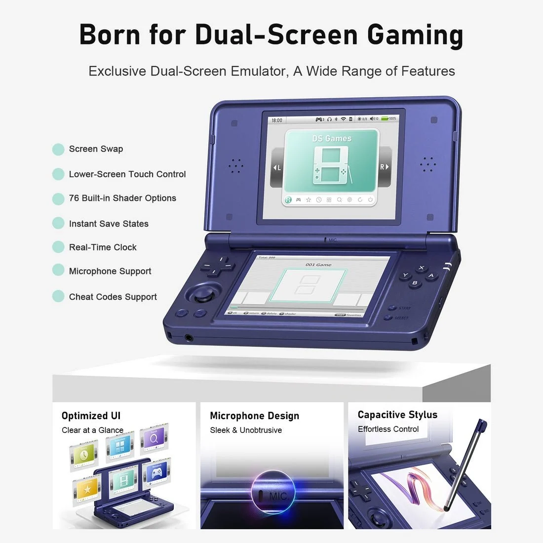 RG DS Plus 4.3-inch Dual-Screen Touchscreen Linux System Retro Portable Handheld Gamepad（16GB Standard）