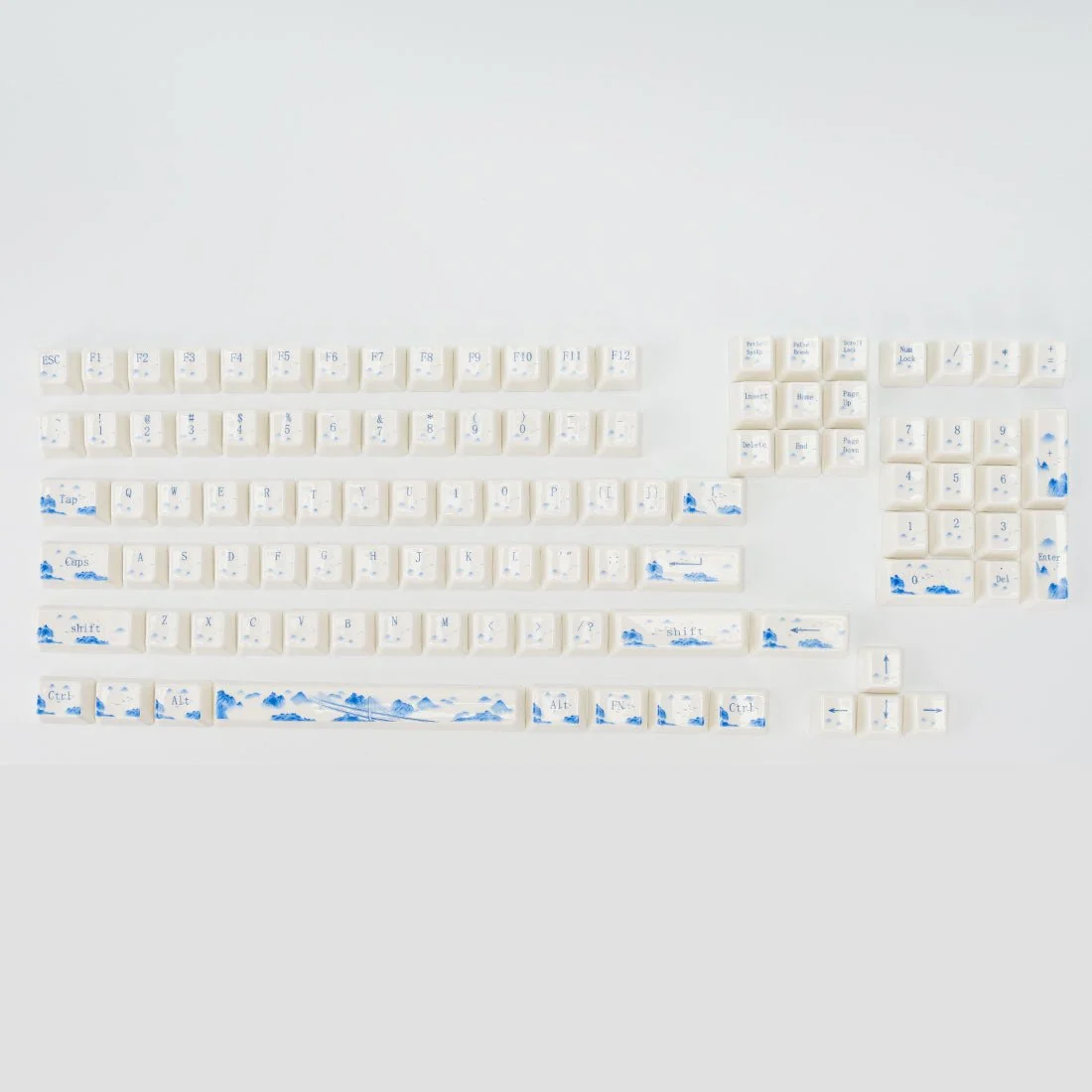 Blue and White Porcelain Ceramic Keycaps, 104 Key OEM Profile Keycap Set