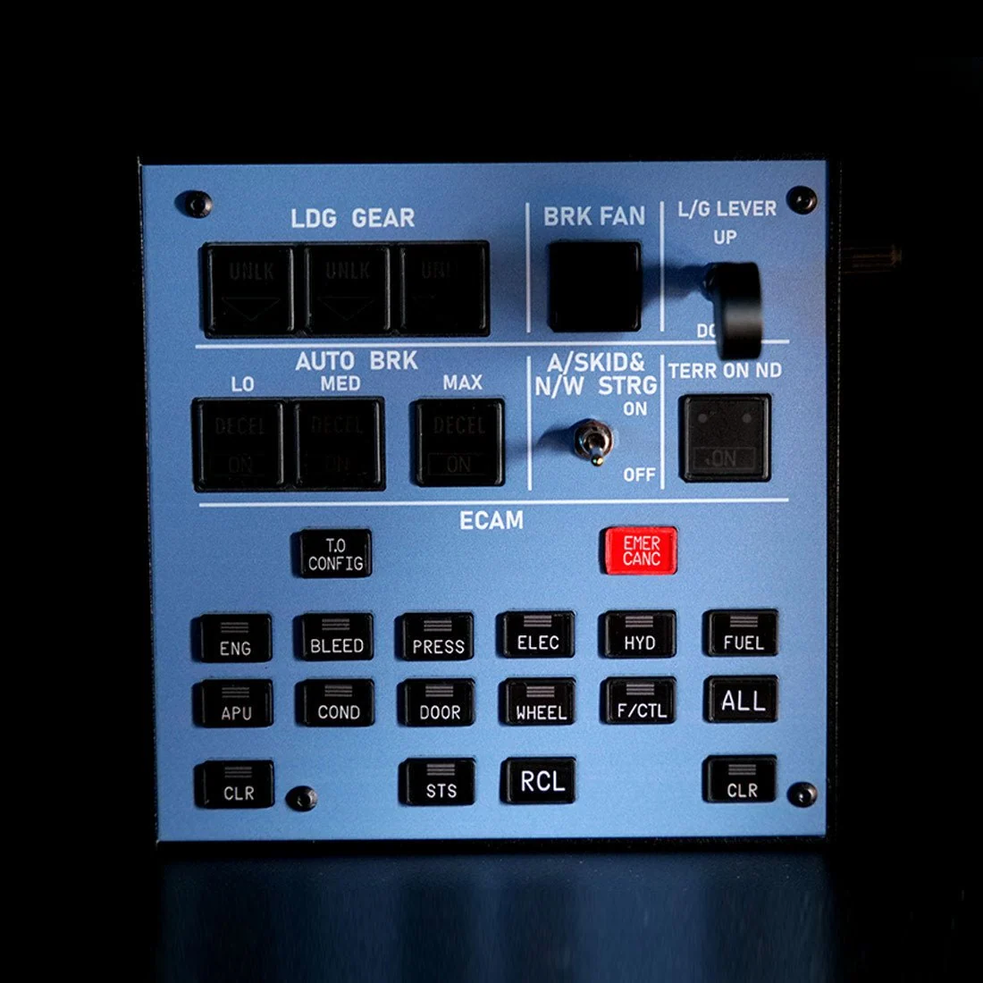 Rowsfire A103 V3.0 A320/A310/A350/XECAM 家用座舱起落架指示一体面板 适用于 MSFS 2020/2024 - 兼容 Fenix、FBW 和 ini