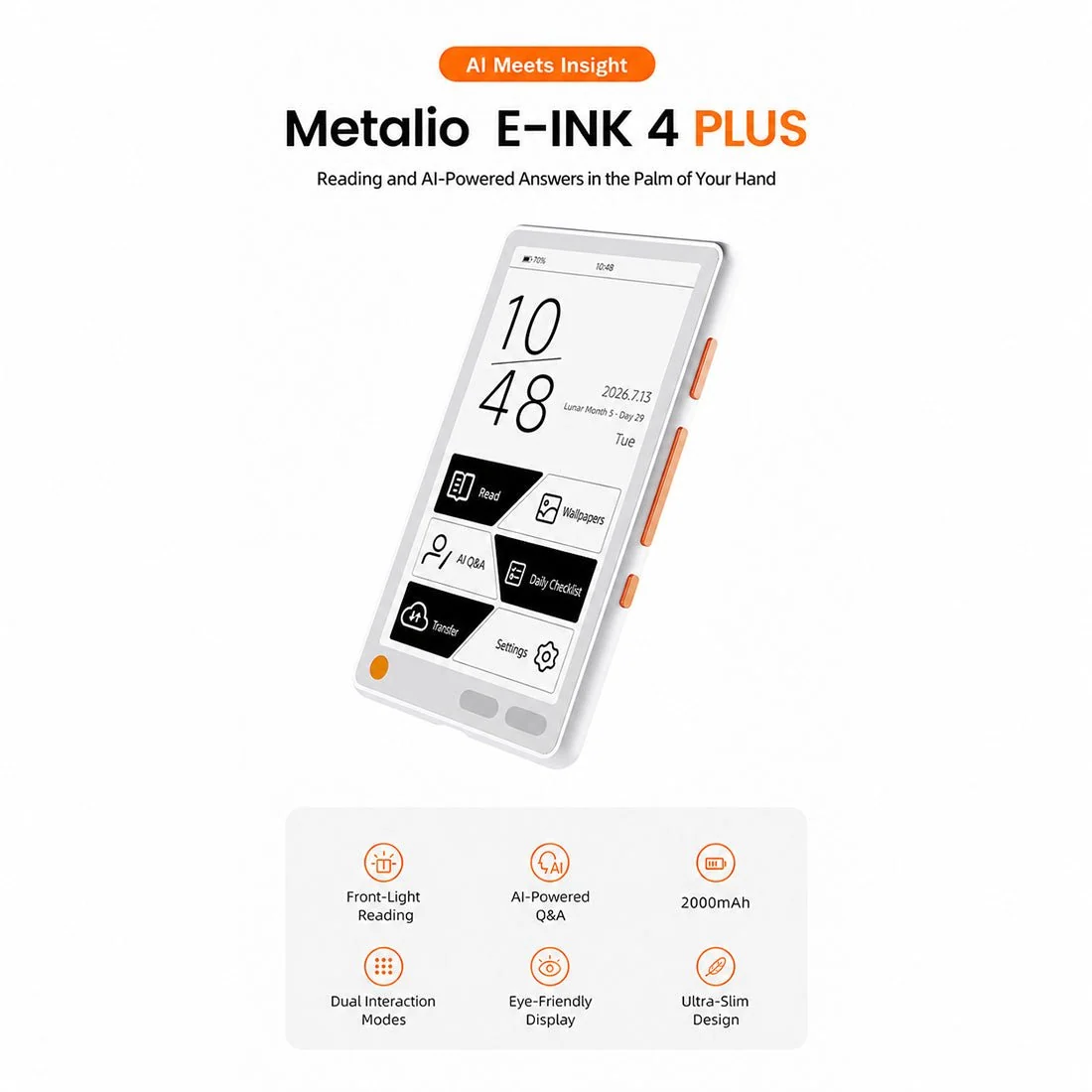 Metalio E-INK4 AI 电子阅读器，电子墨水触屏