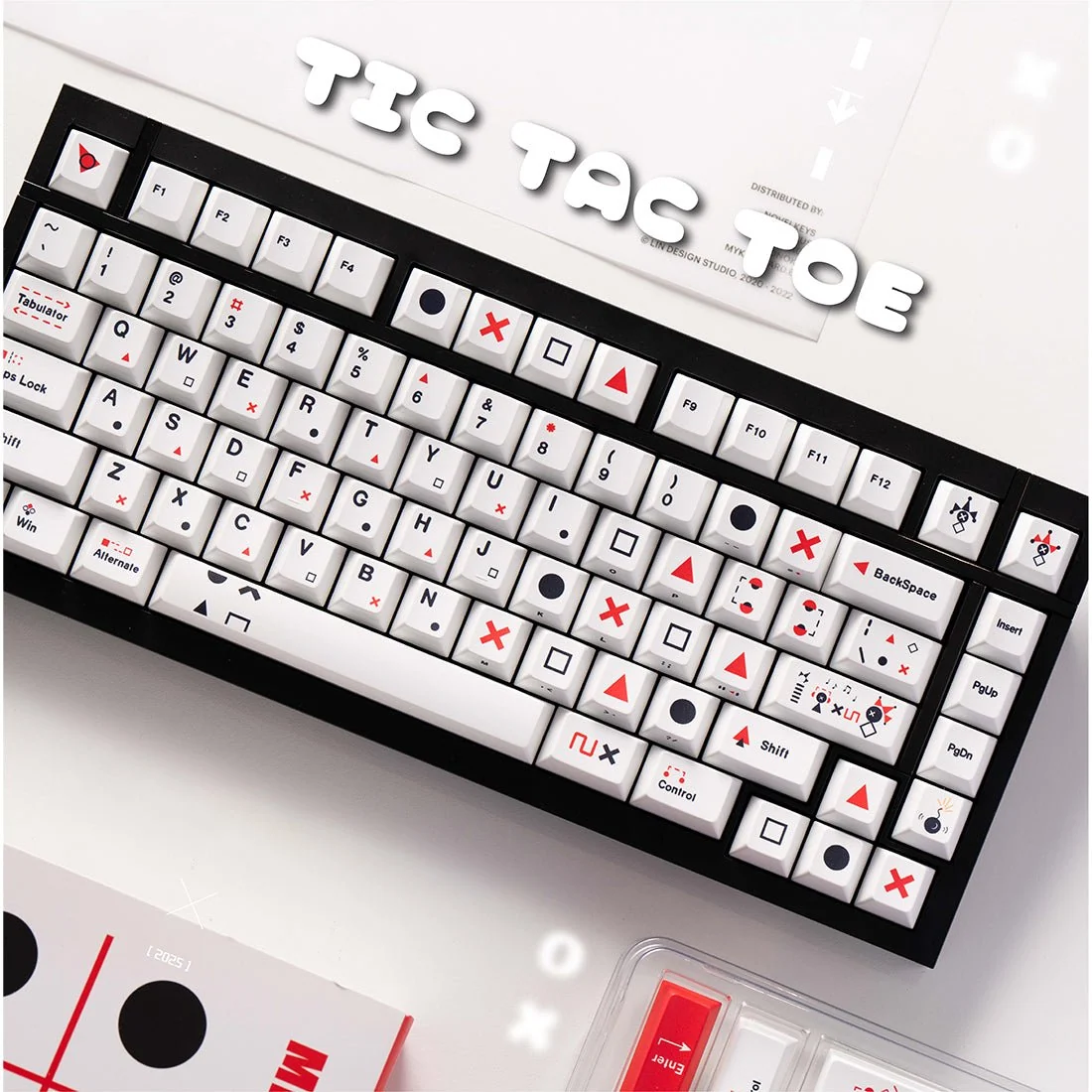 TIC-TAC-TOE Side-Printed Original Magnetic Keycaps (Cold-White+Red)