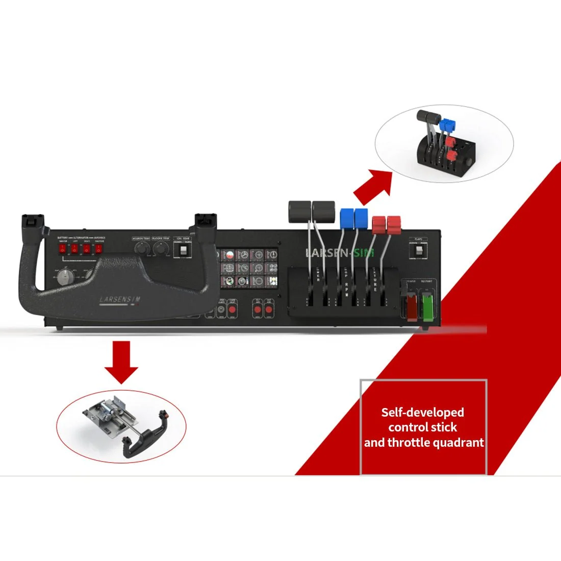LARSENSIM Desktop Flight Sim Control Metal Housing Panel with Integrated Display for Windows, Compatible with X-Plane MSFS, D40/D42/172 Aircraft Models(Pre order:35 days)